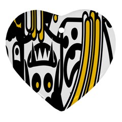 Easter Monster Sinister Happy Magic Rock Mask Face Polka Yellow Heart Ornament (two Sides) by Mariart