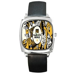 Easter Monster Sinister Happy Magic Rock Mask Face Yellow Magic Rock Square Metal Watch by Mariart