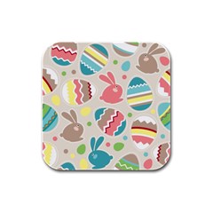 Easter Rabbit Bunny Rainbow Rubber Square Coaster (4 Pack)  by Mariart