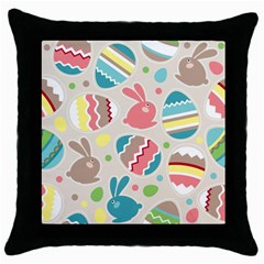 Easter Rabbit Bunny Rainbow Throw Pillow Case (black) by Mariart