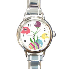 Eggs Three Tulips Flower Floral Rainbow Round Italian Charm Watch by Mariart