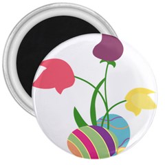 Eggs Three Tulips Flower Floral Rainbow 3  Magnets by Mariart