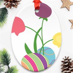 Eggs Three Tulips Flower Floral Rainbow Ornament (oval)