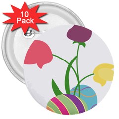 Eggs Three Tulips Flower Floral Rainbow 3  Buttons (10 Pack)  by Mariart