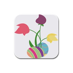 Eggs Three Tulips Flower Floral Rainbow Rubber Square Coaster (4 Pack)  by Mariart