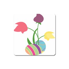 Eggs Three Tulips Flower Floral Rainbow Square Magnet by Mariart