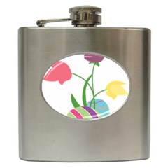 Eggs Three Tulips Flower Floral Rainbow Hip Flask (6 Oz)