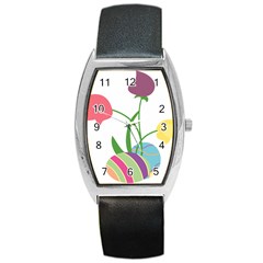 Eggs Three Tulips Flower Floral Rainbow Barrel Style Metal Watch by Mariart