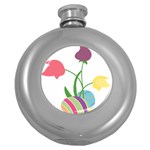 Eggs Three Tulips Flower Floral Rainbow Round Hip Flask (5 oz) Front