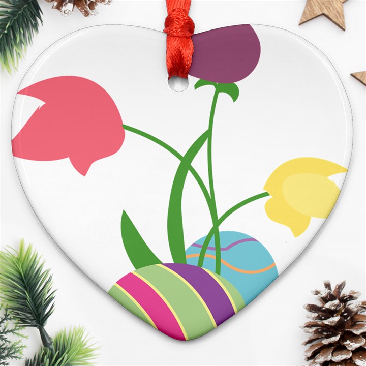 Eggs Three Tulips Flower Floral Rainbow Heart Ornament (Two Sides)