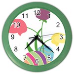 Eggs Three Tulips Flower Floral Rainbow Color Wall Clocks Front