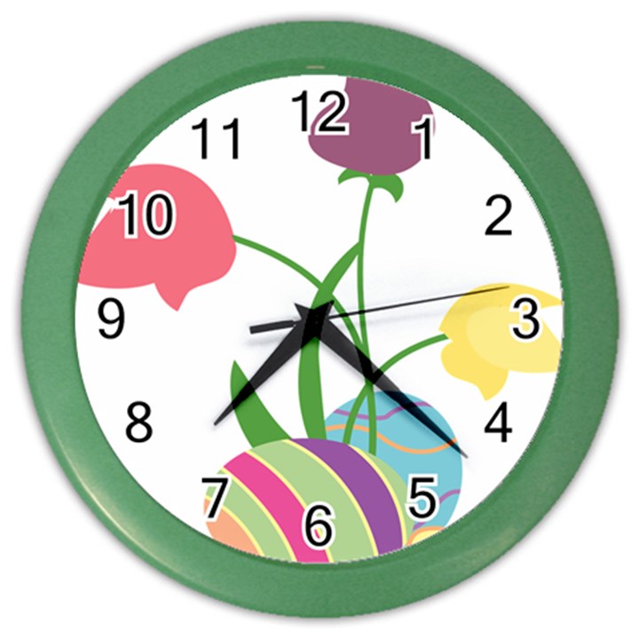 Eggs Three Tulips Flower Floral Rainbow Color Wall Clocks