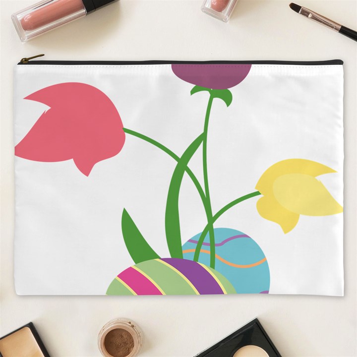 Eggs Three Tulips Flower Floral Rainbow Cosmetic Bag (XXXL) 