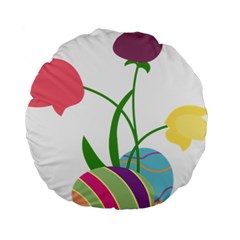 Eggs Three Tulips Flower Floral Rainbow Standard 15  Premium Round Cushions by Mariart