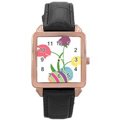 Eggs Three Tulips Flower Floral Rainbow Rose Gold Leather Watch  by Mariart