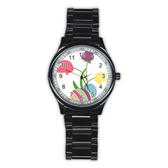 Eggs Three Tulips Flower Floral Rainbow Stainless Steel Round Watch by Mariart