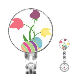 Eggs Three Tulips Flower Floral Rainbow Stainless Steel Nurses Watch by Mariart