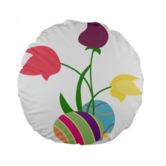 Eggs Three Tulips Flower Floral Rainbow Standard 15  Premium Flano Round Cushions by Mariart