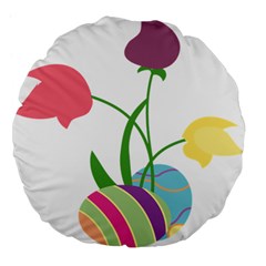 Eggs Three Tulips Flower Floral Rainbow Large 18  Premium Flano Round Cushions by Mariart