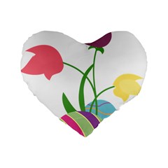 Eggs Three Tulips Flower Floral Rainbow Standard 16  Premium Flano Heart Shape Cushions by Mariart