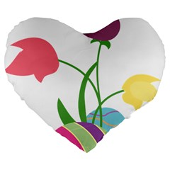 Eggs Three Tulips Flower Floral Rainbow Large 19  Premium Flano Heart Shape Cushions by Mariart