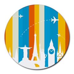 Eiffel Tower Monument Statue Of Liberty Round Mousepads by Mariart