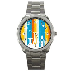 Eiffel Tower Monument Statue Of Liberty Sport Metal Watch by Mariart