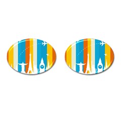 Eiffel Tower Monument Statue Of Liberty Cufflinks (oval) by Mariart