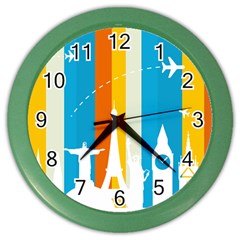 Eiffel Tower Monument Statue Of Liberty Color Wall Clocks by Mariart