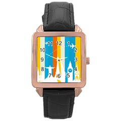 Eiffel Tower Monument Statue Of Liberty Rose Gold Leather Watch  by Mariart