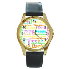 Easter Subway Blossoms Color Rainbow Chocolate Round Gold Metal Watch by Mariart