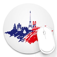 Eiffel Tower Monument Statue Of Liberty France England Red Blue Round Mousepads by Mariart