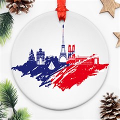 Eiffel Tower Monument Statue Of Liberty France England Red Blue Ornament (round) by Mariart