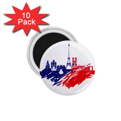 Eiffel Tower Monument Statue Of Liberty France England Red Blue 1 75  Magnets (10 Pack) 