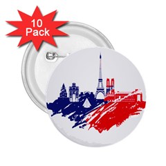 Eiffel Tower Monument Statue Of Liberty France England Red Blue 2 25  Buttons (10 Pack) 