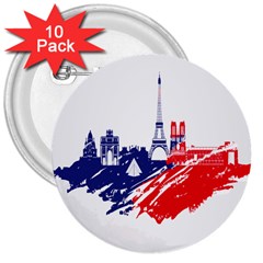 Eiffel Tower Monument Statue Of Liberty France England Red Blue 3  Buttons (10 Pack)  by Mariart