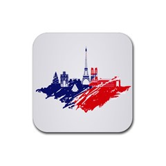 Eiffel Tower Monument Statue Of Liberty France England Red Blue Rubber Coaster (square)  by Mariart