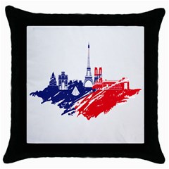 Eiffel Tower Monument Statue Of Liberty France England Red Blue Throw Pillow Case (black)