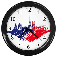 Eiffel Tower Monument Statue Of Liberty France England Red Blue Wall Clocks (black) by Mariart