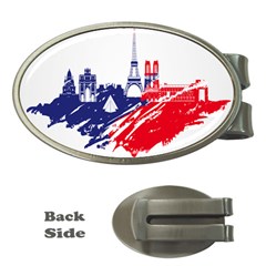 Eiffel Tower Monument Statue Of Liberty France England Red Blue Money Clips (oval)  by Mariart