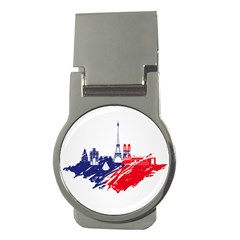 Eiffel Tower Monument Statue Of Liberty France England Red Blue Money Clips (round)  by Mariart