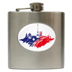 Eiffel Tower Monument Statue Of Liberty France England Red Blue Hip Flask (6 Oz) by Mariart