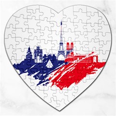 Eiffel Tower Monument Statue Of Liberty France England Red Blue Jigsaw Puzzle (heart) by Mariart