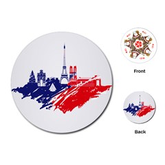 Eiffel Tower Monument Statue Of Liberty France England Red Blue Playing Cards (round)  by Mariart