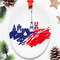 Eiffel Tower Monument Statue Of Liberty France England Red Blue Oval Ornament (two Sides) by Mariart