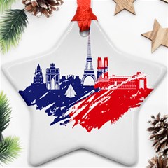 Eiffel Tower Monument Statue Of Liberty France England Red Blue Star Ornament (two Sides) by Mariart