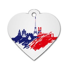 Eiffel Tower Monument Statue Of Liberty France England Red Blue Dog Tag Heart (one Side) by Mariart