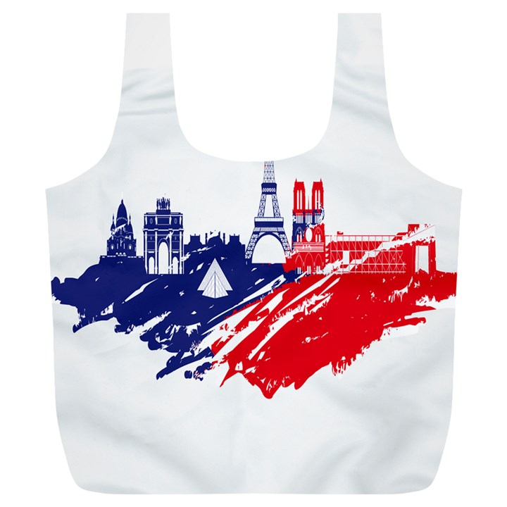 Eiffel Tower Monument Statue Of Liberty France England Red Blue Full Print Recycle Bags (L) 