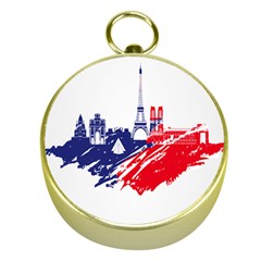 Eiffel Tower Monument Statue Of Liberty France England Red Blue Gold Compasses by Mariart