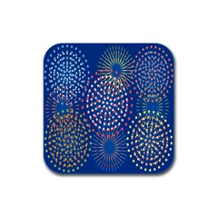 Fireworks Party Blue Fire Happy Rubber Square Coaster (4 Pack)  by Mariart